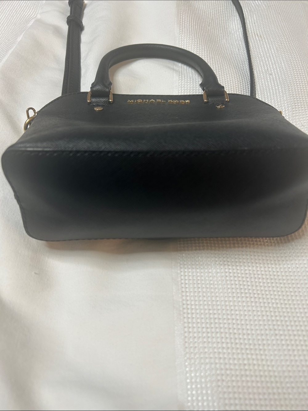 Michael Kors Black Saffiano Leather Satchel with Gold Chain Strap - Picture 6 of 6